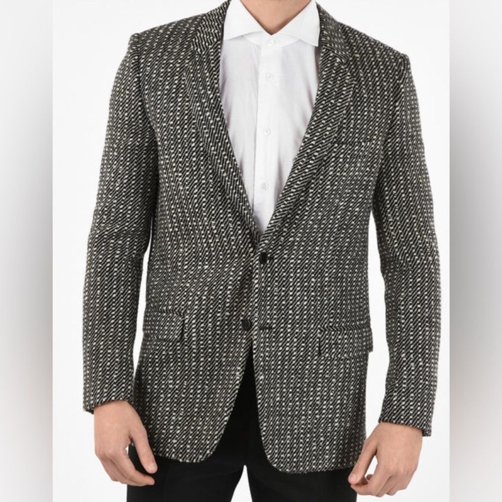 RRPRUS$4500 Saint Laurent Paris Uomo 2019 Lana Tweed Tuta Giacca Filo Argento FR50