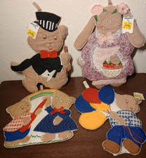 Vintage Nursery Kids Wall Decor Quilted Embroidered Baby Anthropomorphic Animals