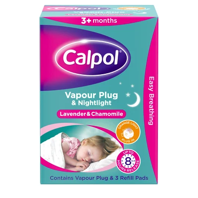 Calpol Vapour Plug in Nightlight & 3 Pads - Lavender Chamomile Orange Light UK