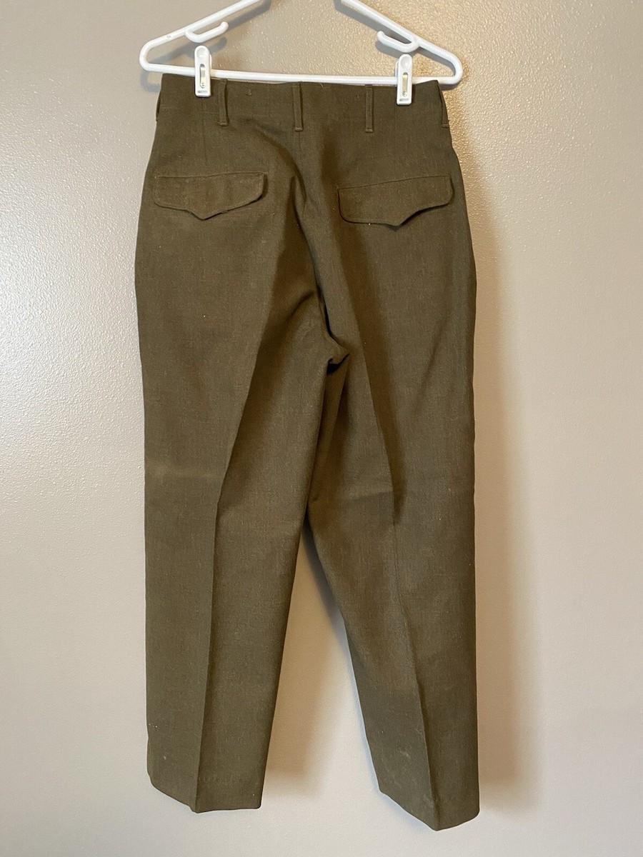 Vtg 50s Korean War Mens 30x31 Wool Serge OD 33 18 oz Field Vtg 50s Korean War Mens 30x31 Wool Serge OD 33 18 oz Field