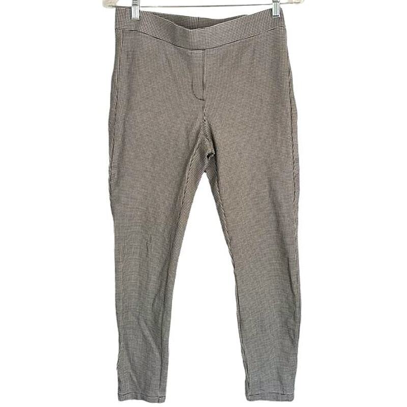 Women's Mid-Rise Black White Check Pull-On Ankle Pants Size M