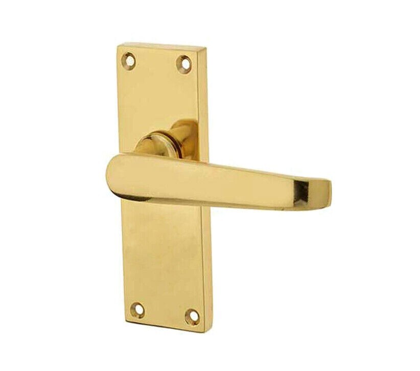 A Pair Polished Brass Victorian Straight Lever Latch Door Handle 120mm x 40mm