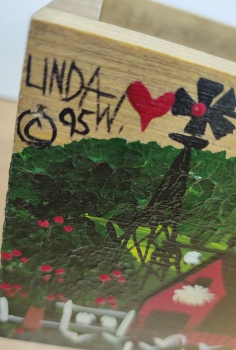 Vintage Solid Wood Box Handpainted Apple Orchard Scene Storage/Recipe Signed - Picture 2 of 8