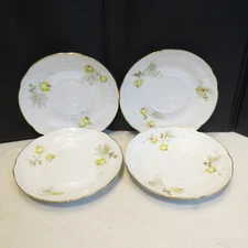 HTF Set 4 Antique 1890s Homer Laughlin Golden Gate Saucer Yellow Roses Gold Trim