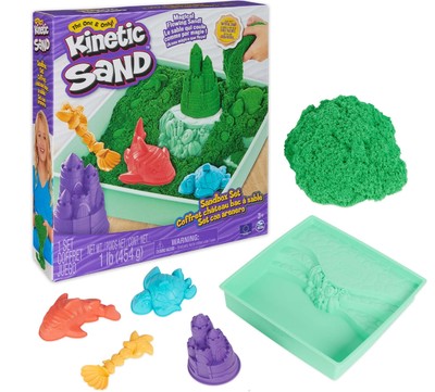 Kinetischer Plastiksand Kinetic Sand Grünes Schloss + Formenschale und Zubehör