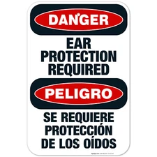 Ear Protection Required Bilingual Sign, OSHA Danger Sign,