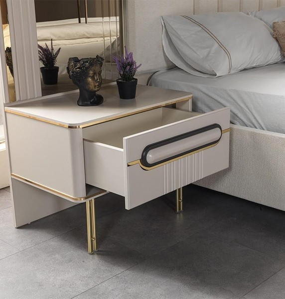 Nachttisch Stil Modern Farbe Weiß Neu Praktisch Komfortabel Schlafzimmer-image