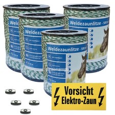 2000 Meter Weidezaunlitze 5Niro +1Kupferleiter 5Verbinder+1Warnschild weiss-gr&uuml;n