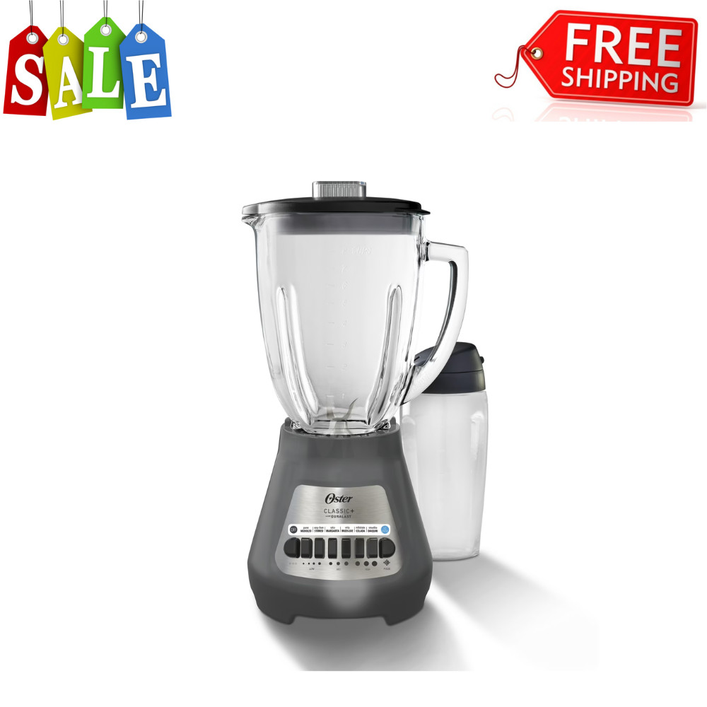 Oster Party Blender XL, 8-Cup Glass Jar Blender w/ 20oz Blend-N-Go Cup, 8 Speeds