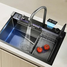 304 Stainless Steel Kitchen Sink Double Waterfall Single Slot Integrated Digital