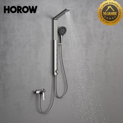 HOROW Grau Duschset mit Handbrause Edelstahl Regendusche System, 4 Massage-Modi