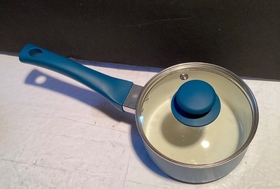 Non Stick Sauce Pan Saucepan with Glass Lid, Turquoise 2.75  deep 5.5  diameter