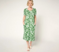 Denim & Co. Tall Favorite Jersey Short Sleeve Midi Dress GrassGreenPalm S New