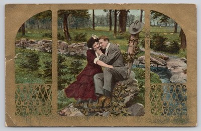 Couple Getting Cozy atop a Rock ''Country Maiden girl So Coy'' ...