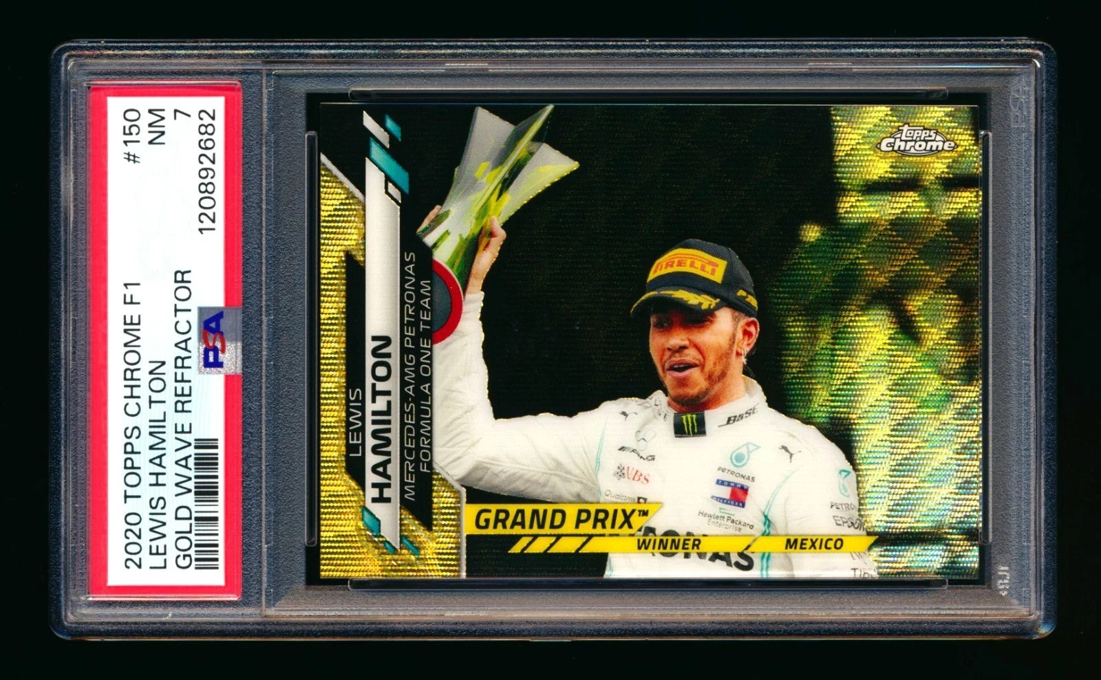 2020 TOPPS CHROME F1 #150 LEWIS HAMILTON RC GOLD WAVE REFRACTOR #26/50 PSA 7 NM!