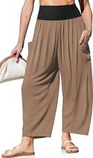 NWT Women's Wide Leg Pants Casual Loose Elastic Waist Palazzo Harem Pants Sz XL