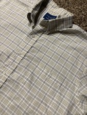 VTG TownCraft Shirt Mens Med Beige Plaid 90s Wrinkle Free Button Down Skater
