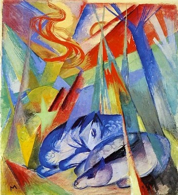 Blaue Pferde in abstrakter Landschaft - Franz Marc Expressionist Gemälde A1-A4 Post