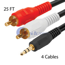 4x 25ft Aux Audio 3.5mm Stereo Male to 2 RCA Y CABLE FOR IPOD MP3