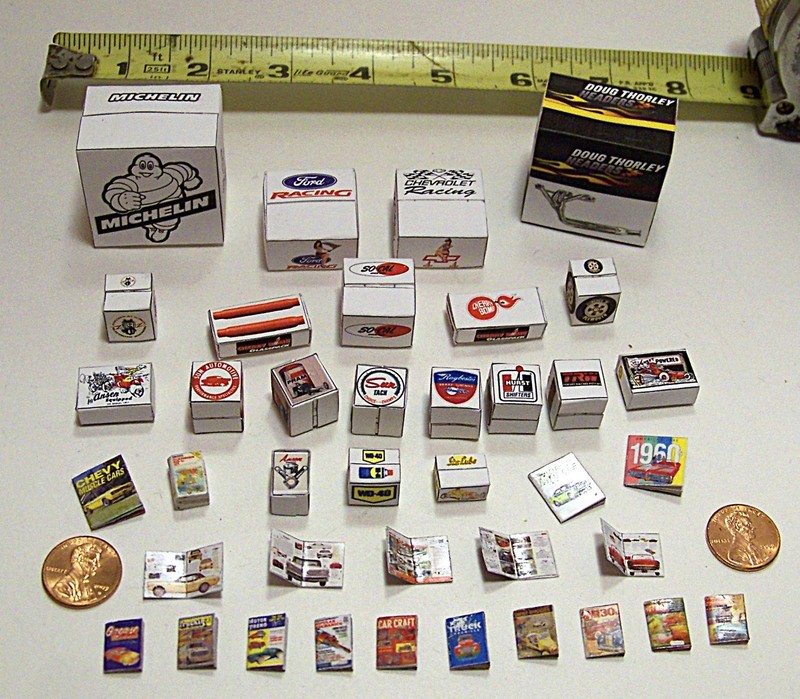 1/24 Scale Vintage Auto Parts & Book Collection For Auto Garage Dioramas