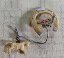 Plastic Cowboy Pin with Horseshoe Lucky And Horse 1950s Japan
