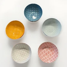 Over and Back 6" Bowls in Double Print Geometry Stoneware Cereal Soup / Set of 5