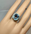 10 CT Natural Blue Topaz Pearl Halo Ring 14 Karat Gold Flower Filigree Art Deco — photo 10