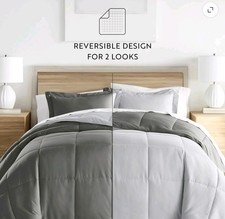 Noble Linens 3-Piece Reversible Down Alternative Comforter Queen All Season Gray