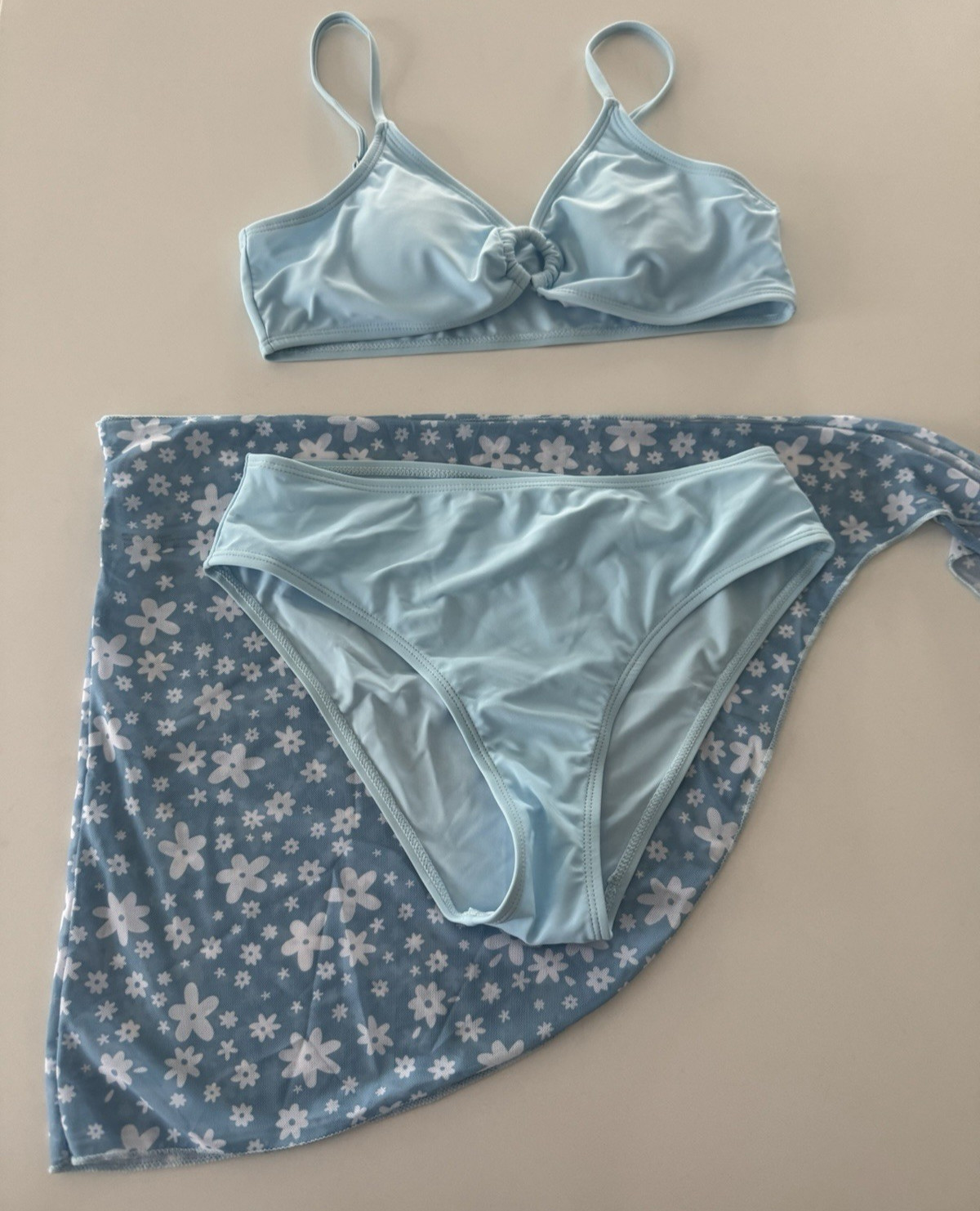 COZYEASE Girls' Ditsy Floral 3PC Beach Bikini Set Wireless Swimsuit & Skirt 14Y