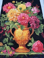 Vintage Handmade completed finished cross stitch Flower 24''x 33'' New Decor