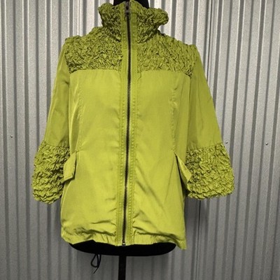 Anthropologie Luii Jacket Womens Small Green Ruched Ruffle Sleeve Full Zip
