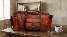Genuine Leather Duffel Bag for Men-Brown Weekender bag-madeup of grain leather