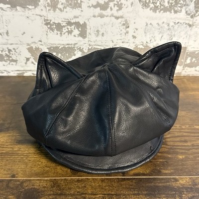 NEW - Black Faux Leather Newsboy Hat with Cat Ears