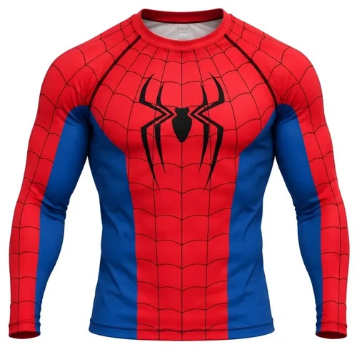 Spider-Man Cosplay Compression Shirt, Red Blue Web Pattern, Long Sleeve Gym Top  - product listing photo
