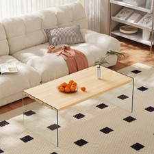 120cm Large Coffee Table Contemporary Clear Tempered Glass Legs for Living Room