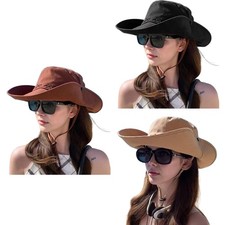 1Pc Unisex Cowboy Hat Sun-protection Wide-brim Fisherman Hat with Drawstring