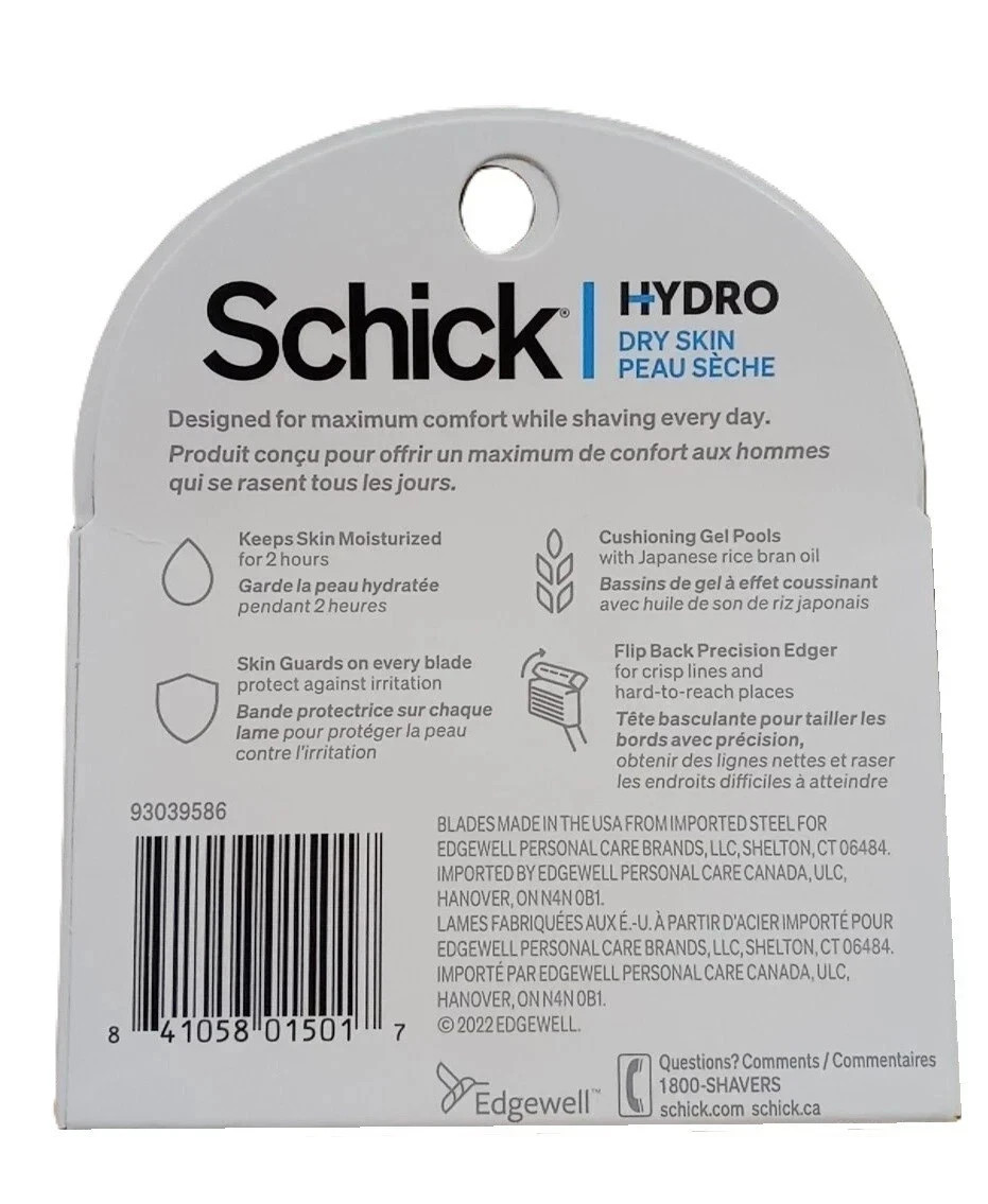 6 Packs Schick Hydro Dry Skin 5 Blades Razor 4 Refills/Pack Total 24 Cartridges.