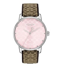 COACH 14503873 GRAND PINK LOGO DIAL BROWN LOGO LEATHER STRAP WOMENS WATCH