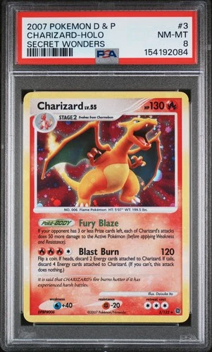 2007 POKEMON DIAMOND & PEARL SECRET WONDERS #3 CHARIZARD-HOLO PSA 8