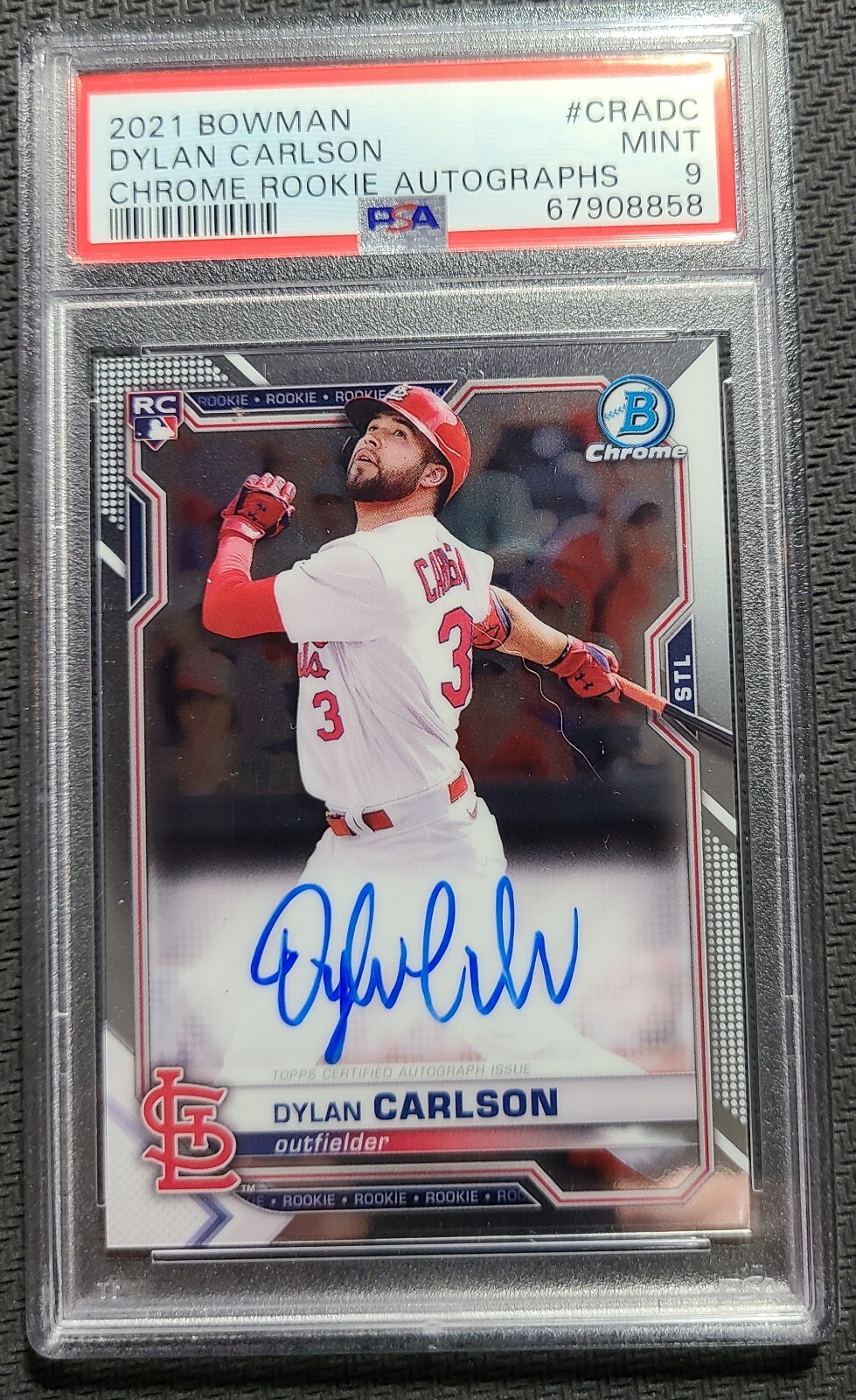 2021 Bowman Chrome Dylan Carlson Autograph Rookie Auto RC #CRA-DC PSA 9 Mint