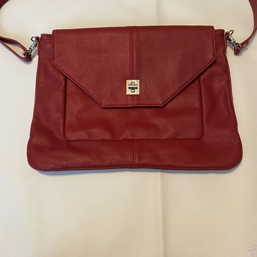 Jewel Red Pebble Leather Laptop Shoulder Bag Tote Bag - Picture 2 of 12