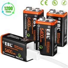 4 Pack 9v Battery USB Rechargeable Lithium 6f22 PP3 Block 9volt Li-ion & charger