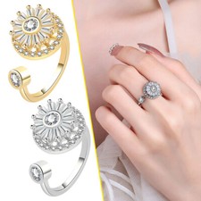 Gold Crystal Anxiety Relief Spinning Ring Spin Women's Fidget Anti-Stress ZC