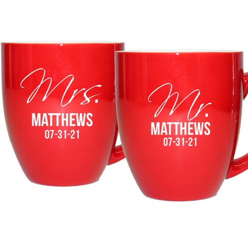 Engraved Set of 2 Mr. and Mrs. Coffee Cup 16oz Custom for Couples - Picture 21 of 30