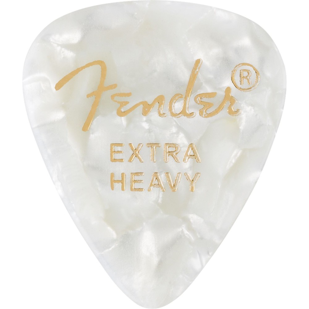 Fender Premium Celluloid 351 Shape Guitar Picks, Extra Heavy, White Moto 12-Pack