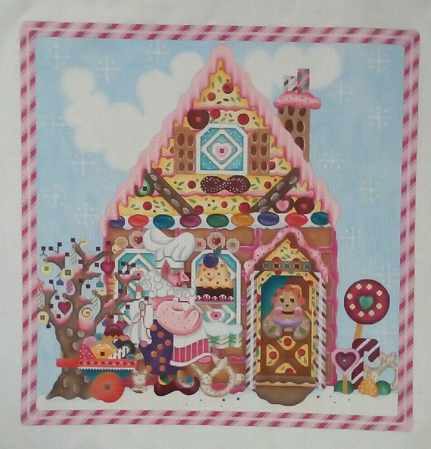 MELISSA SHIRLEY needlepoint HP handpaint canvas GINGERBREAD HOUSE 1138D