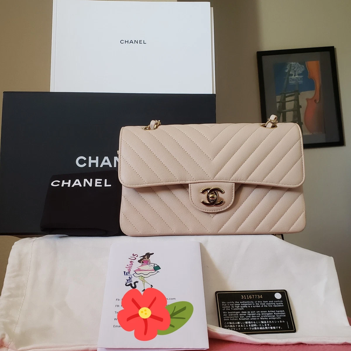 Chanel Classic Small S/M Flap Ivory White Caviar Silver Hardware