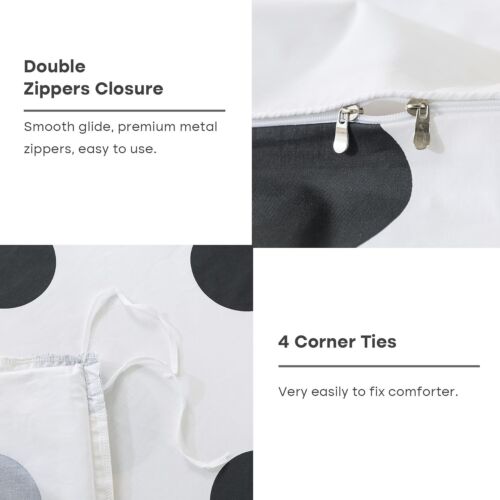 Lemfux 100% Cotton Polka Dot Black and White Duvet Cover Set, Twin Size, 3Pcs - Picture 5 of 8