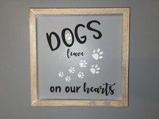 Dog Paws Grey Wood sign, plaque. animals, paw print, rustic, wall decor