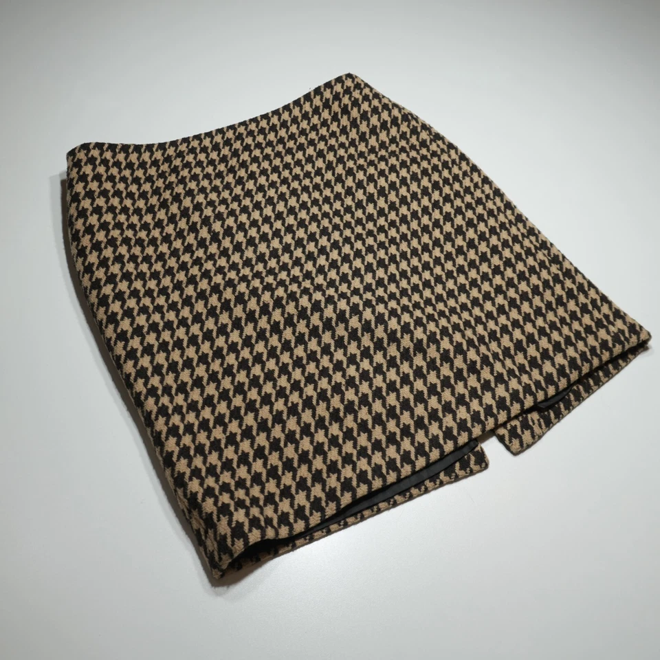 NEW Talbots Skirt Womens 10 Beige Brown Houndstooth Wool Blend Tweed Preppy